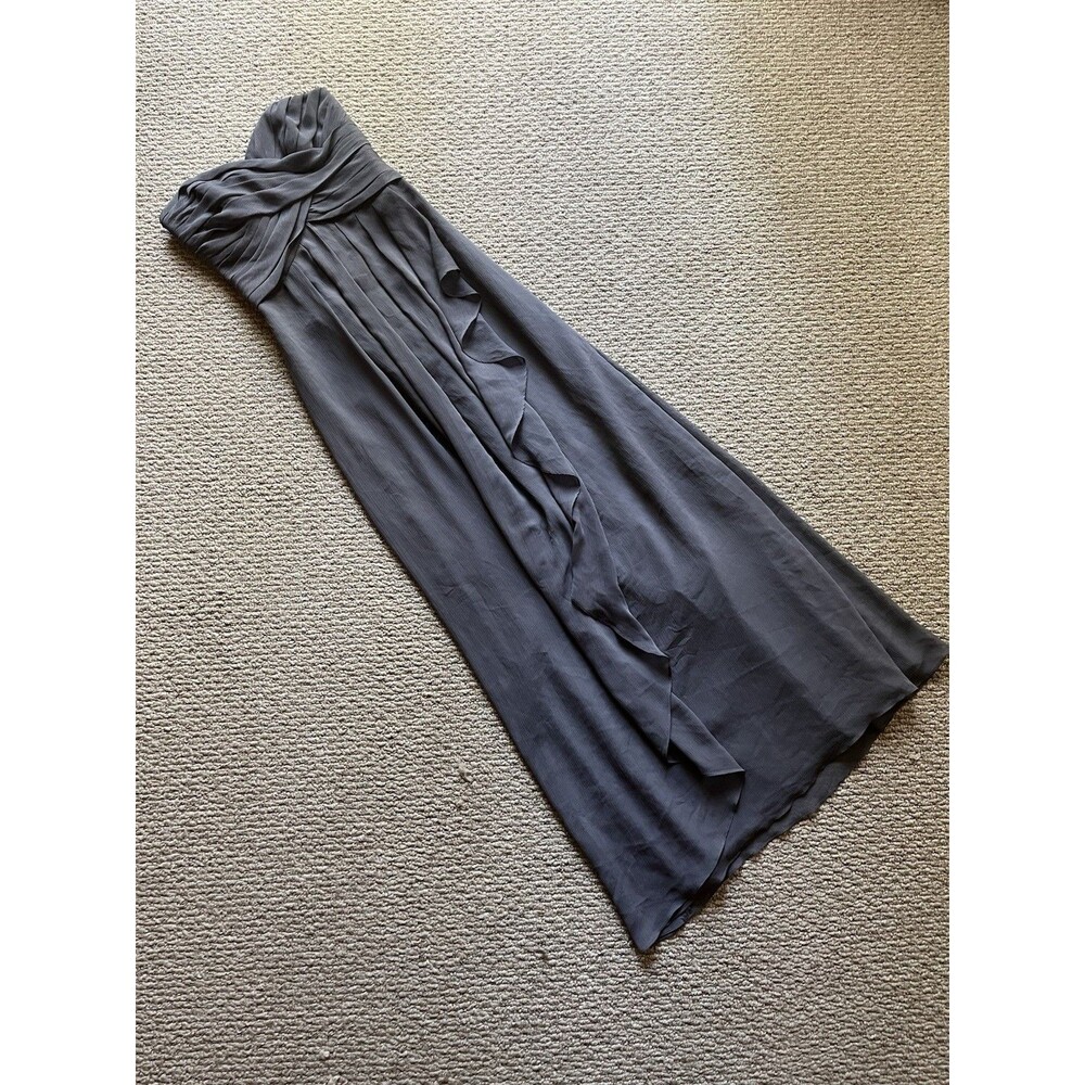 David’s Bridal Grey Strapless Dress With Cascade Ruffle Skirt Size 2 MSRP $139